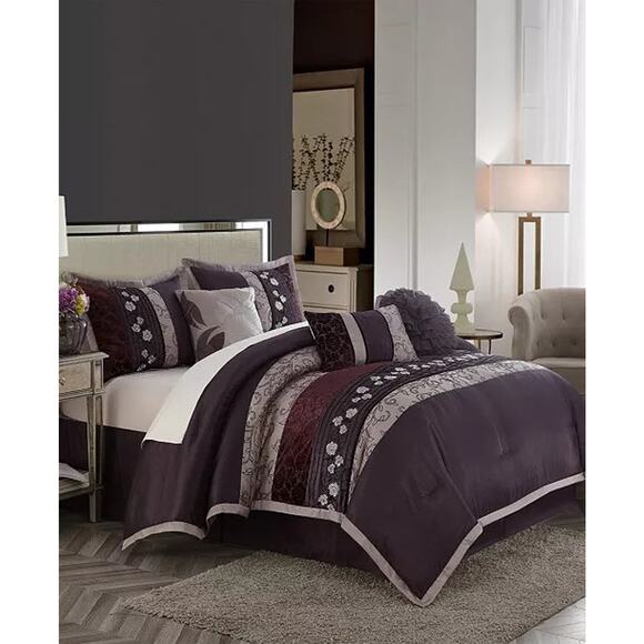 Riley Purple 7 Piece Comforter set King Size - Picture 1 of 6